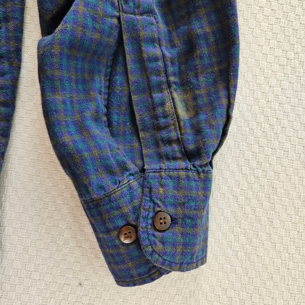 Vintage Gap Men L Plaid Flannel Button Down Shirt Blue Green 90s Grunge Indie - Picture 4 of 9